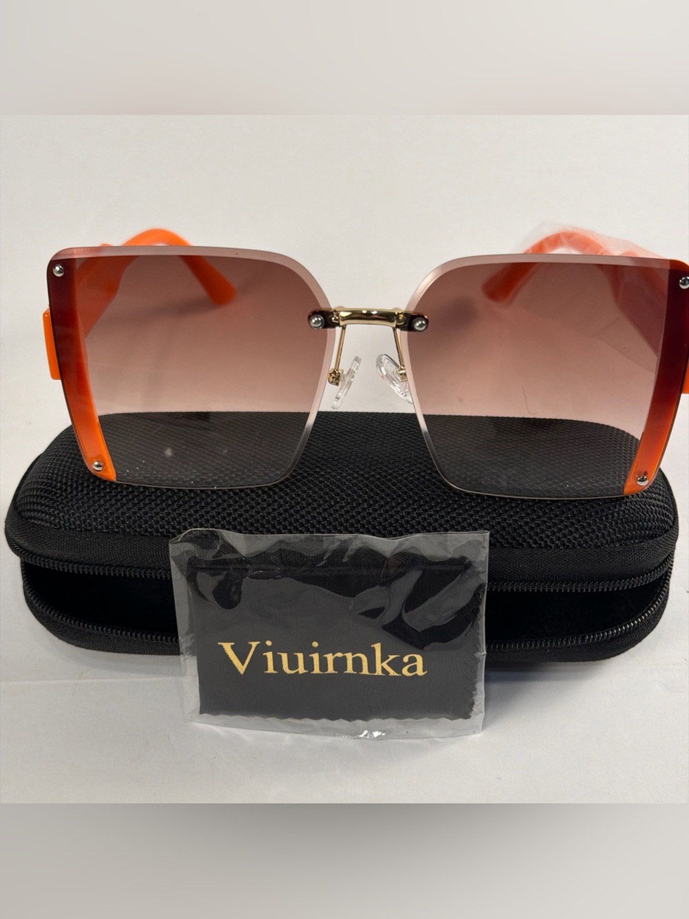 VIUIRNKA Women's Orange Square Oversized Sunglasses - Designer Style NEW in case